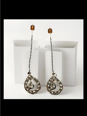 Woman’s Sterling Silver Dangle Earrings 925A Vintage Marcasite Chain Drop